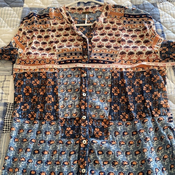 Free People Caravan Block Print Button Front Blouse Top S - Picture 6 of 12